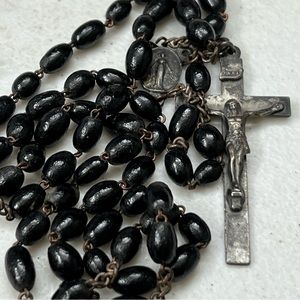 Vintage black rosary beads Catholic prayer beads crucifix Christian
